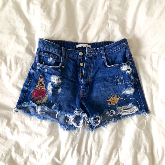 ZARA / TRAFALUC DENIM SHORTS WITH EMBROIDERY - Picture 4 of 7